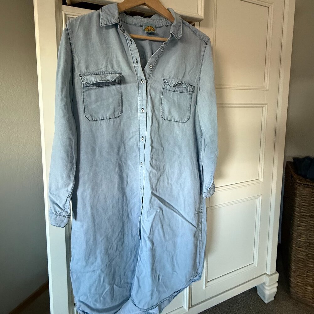 C&C California Chambray Shirt Dress Light Blue Size M